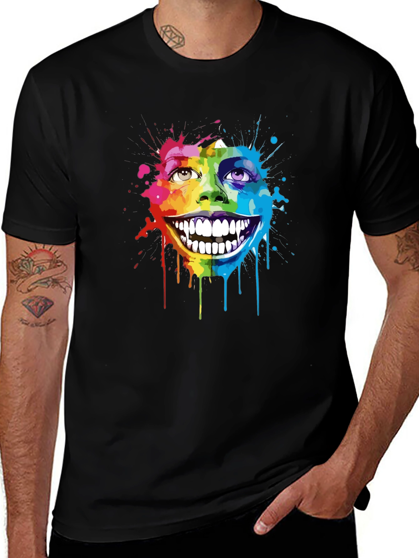 Variant 28 of Rainbow Splatter Face Graphic T-Shirt - Unique Art Tee