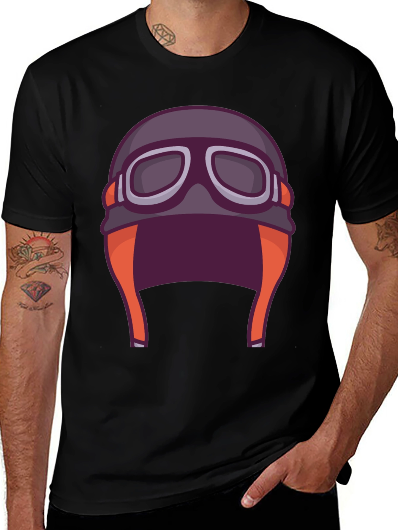 Variant 22 of Vintage Aviator Helmet Graphic Tee - Black Cotton T-Shirt