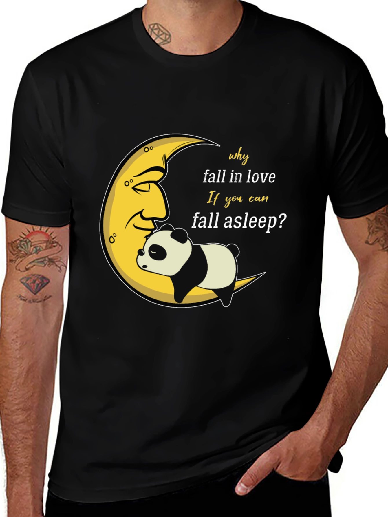 Sleepy Panda Moon Graphic Black T-Shirt