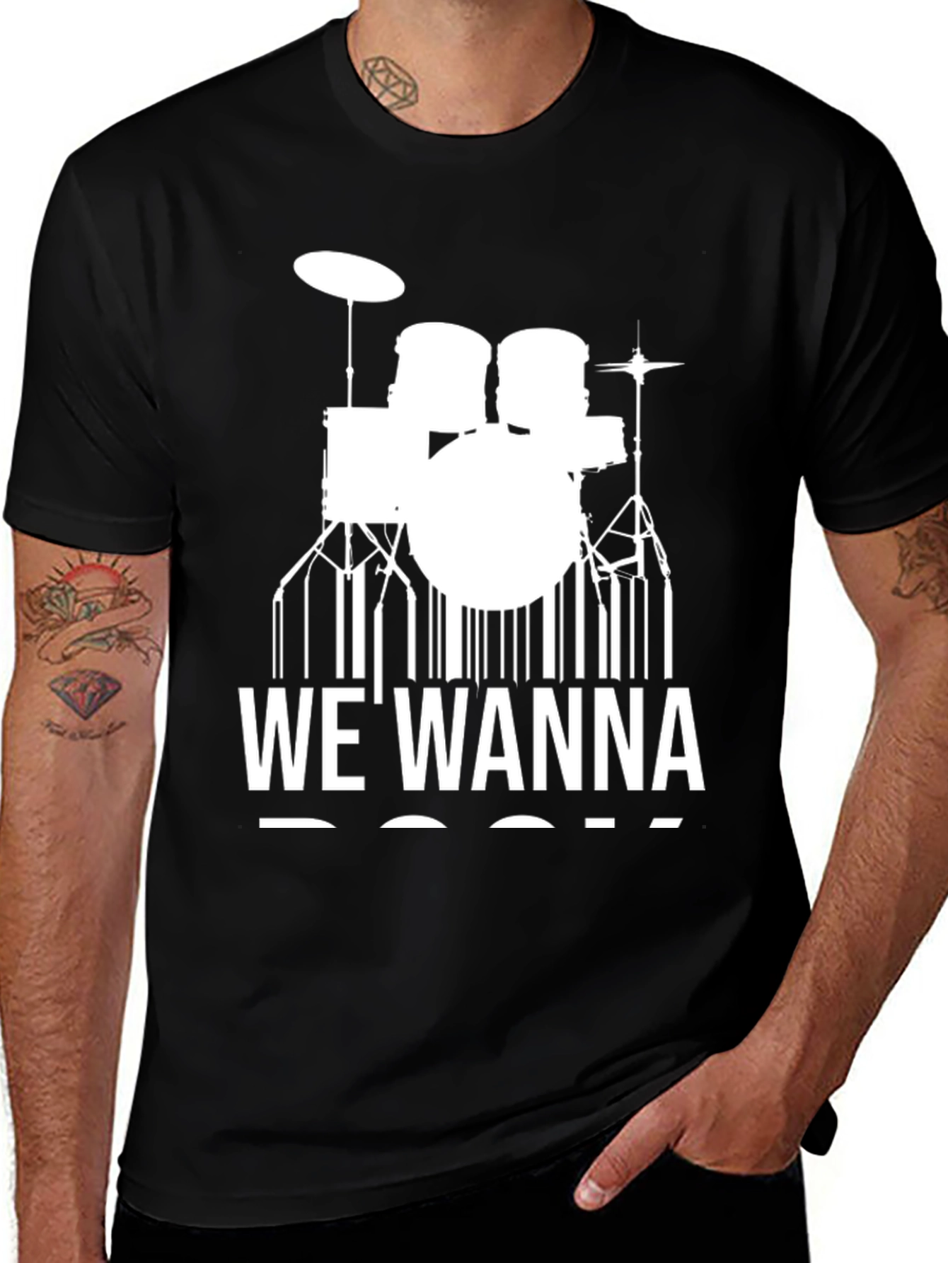 Variant 16 of We Wanna Rock Drum Set Graphic Tee - Black