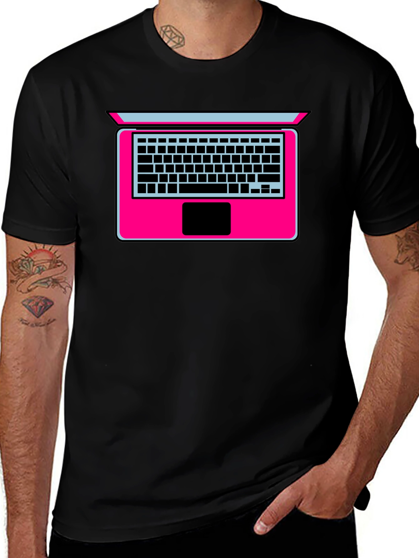 Retro Laptop T-Shirt - Pink & Blue Design