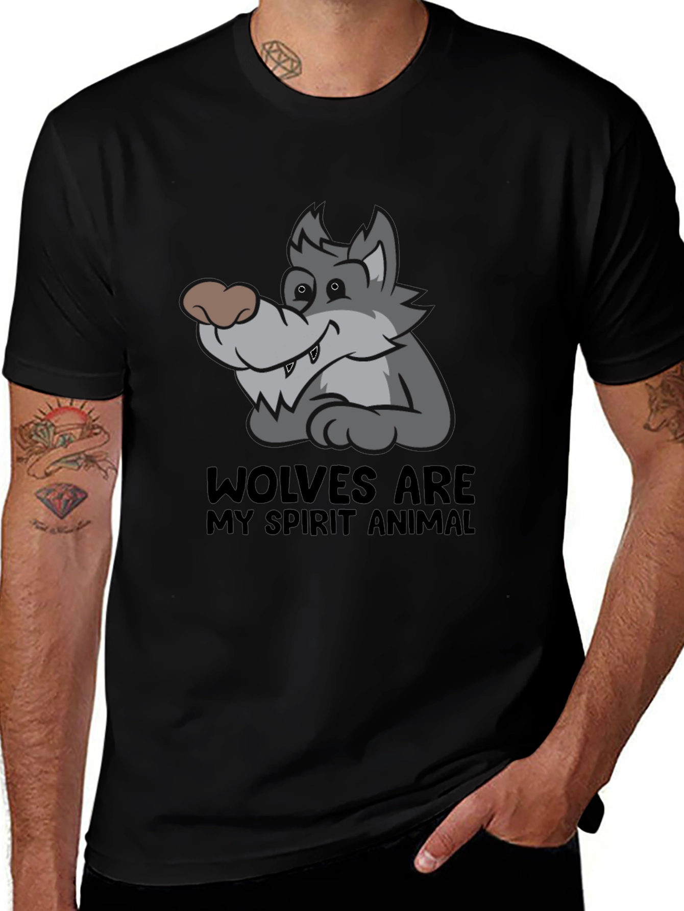 Variant 13 of Wolf Spirit Animal Graphic T-Shirt - Black