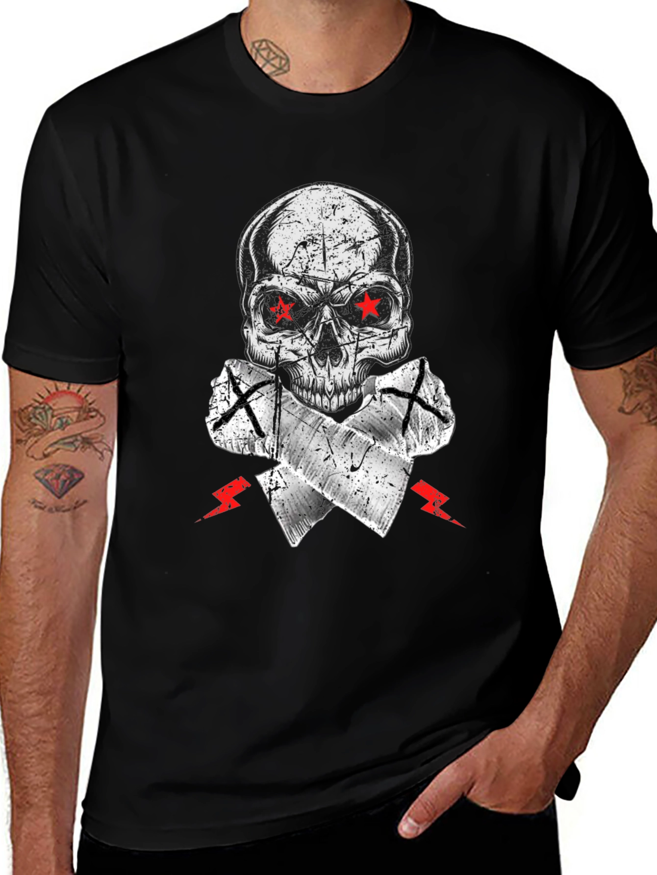 Variant 10 of Skull Graphic Tee - Red Star Eyes