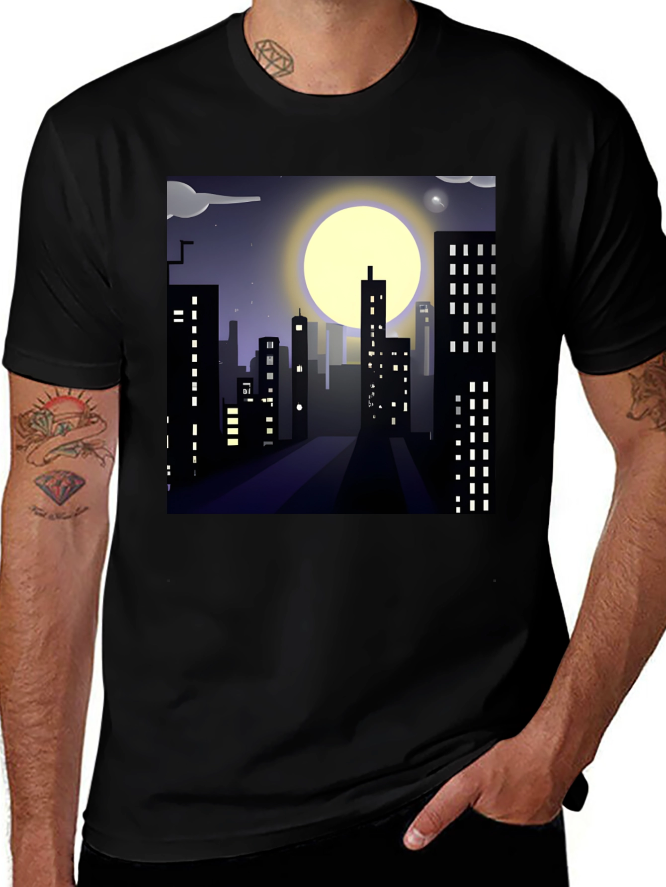 Variant 21 of Cityscape Moon Black Graphic Tee