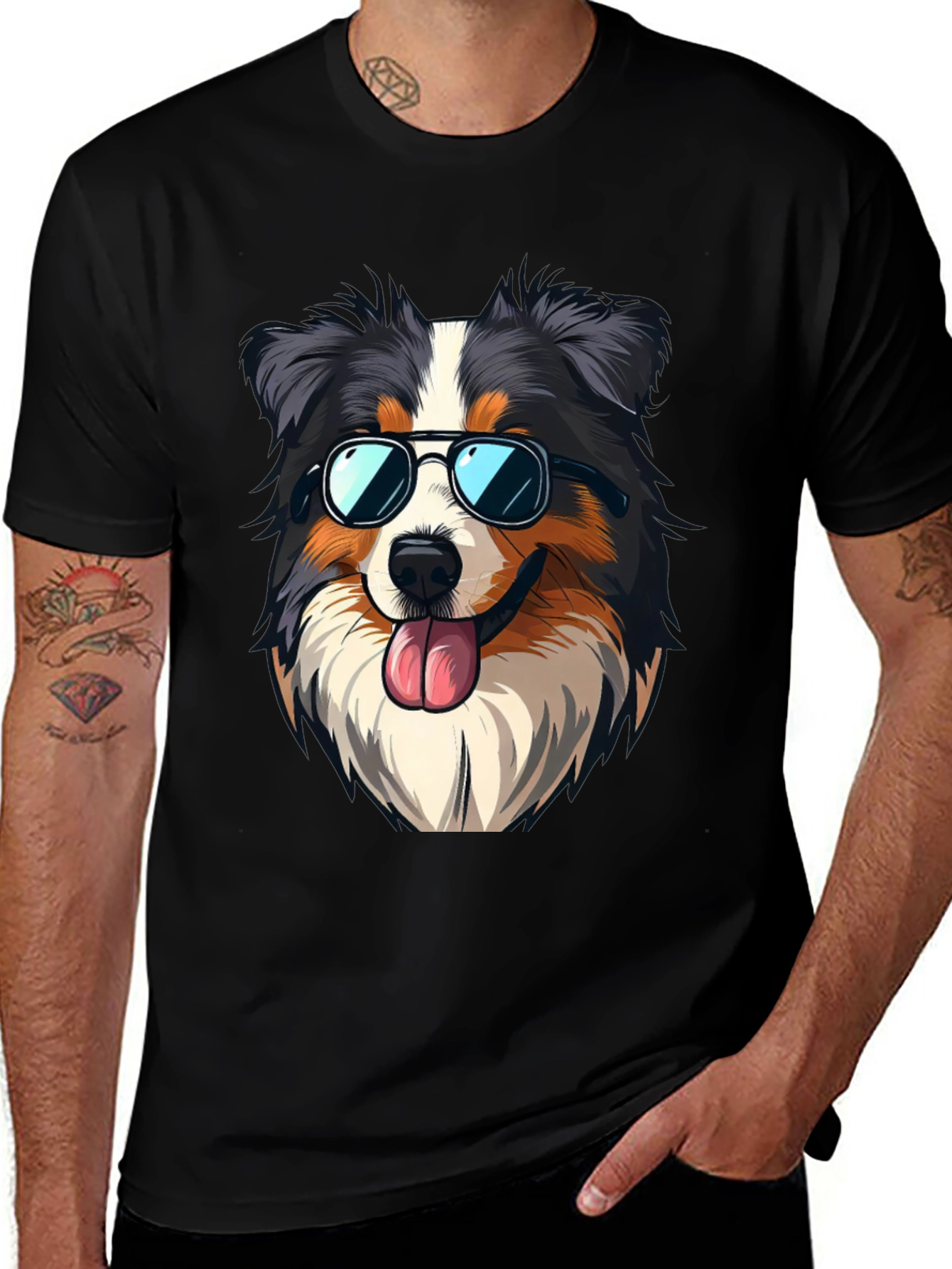Variant 25 of Cool Dog Graphic Tee - Aussie with Sunglasses
