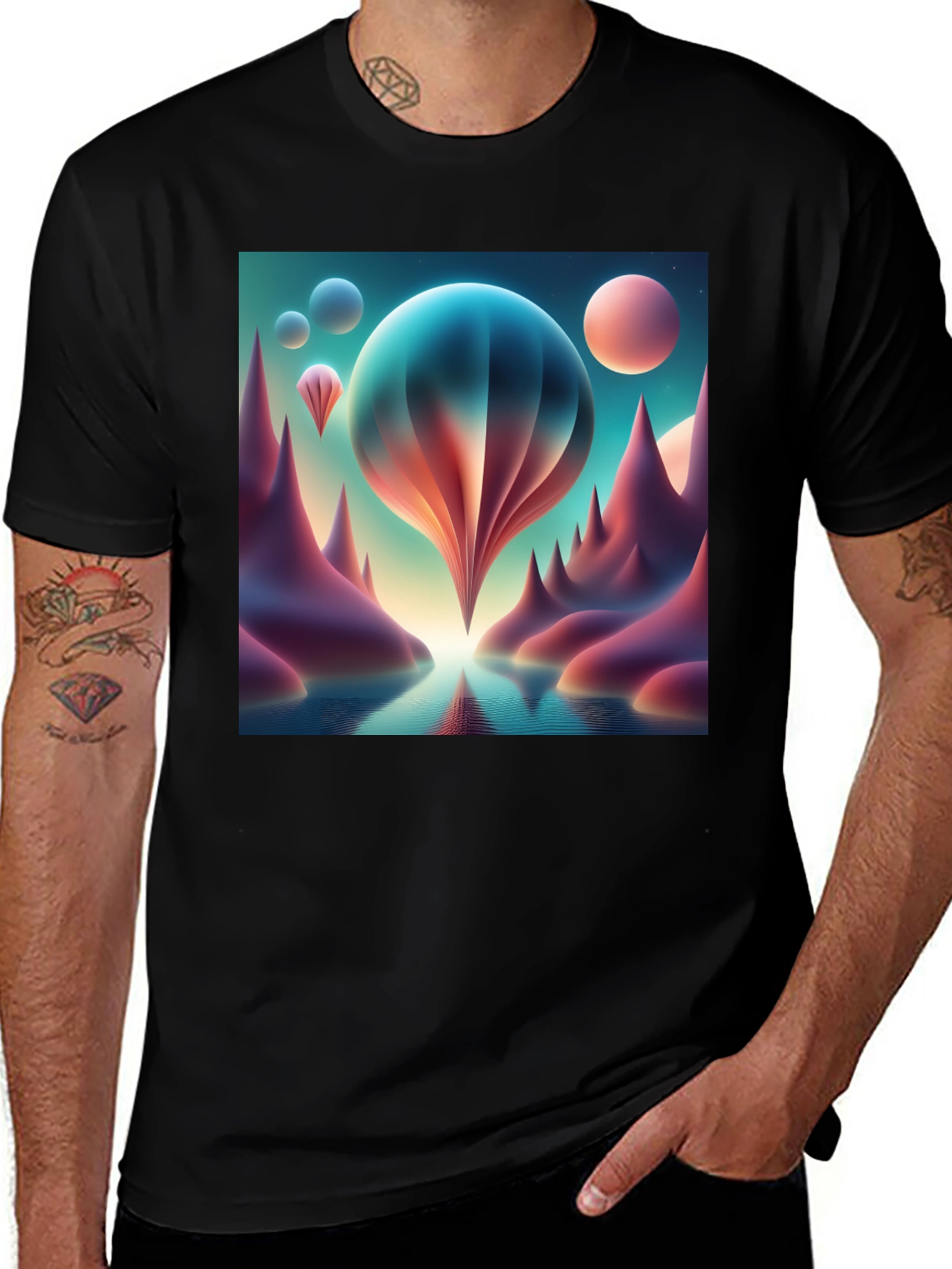 Black Surreal Landscape Graphic Tee main image