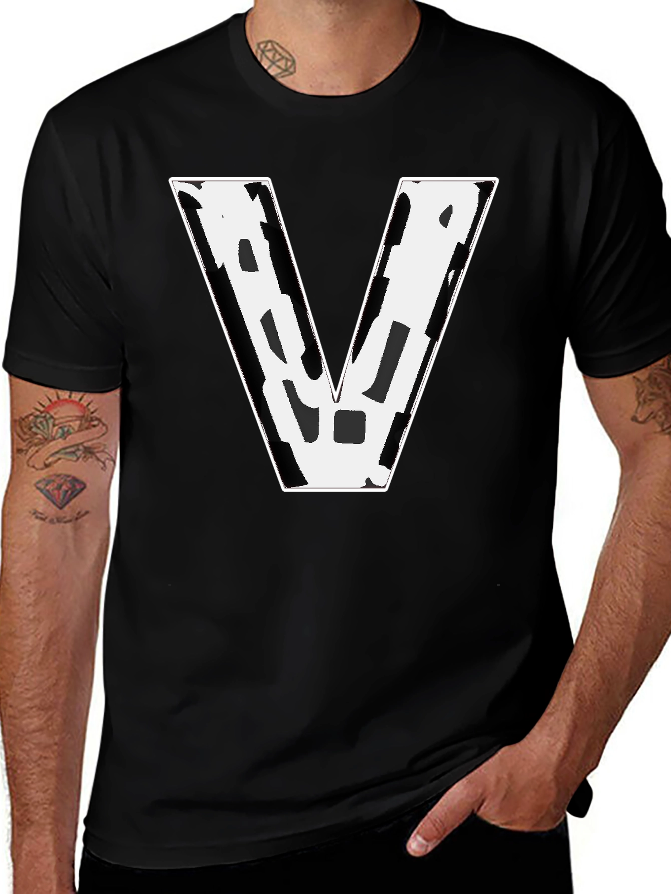 Variant 16 of Bold V Graphic Tee - Black Cotton Blend