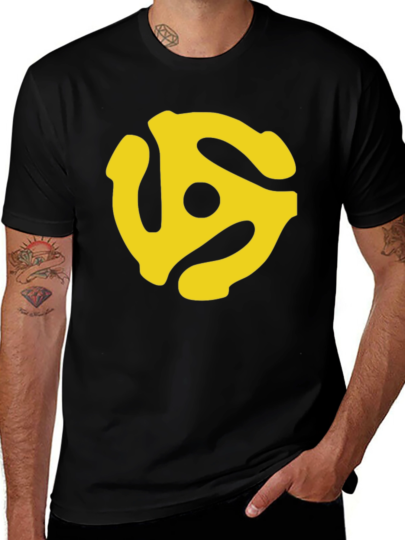 Variant 14 of Retro Record Adapter T-Shirt - Black Tee