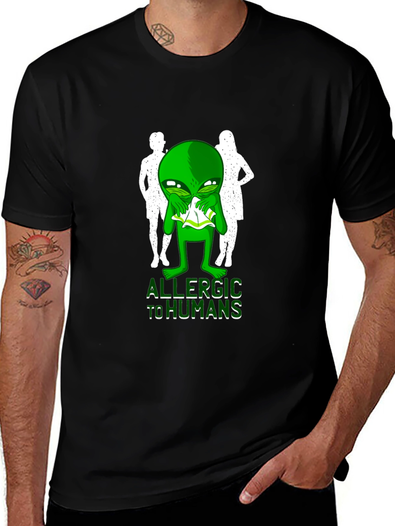 Variant 5 of Allergic to Humans Alien Graphic Tee