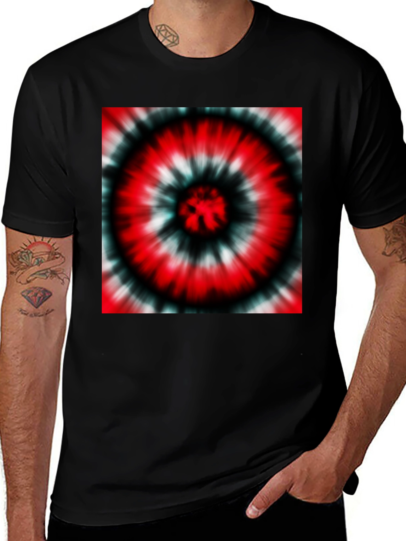 Variant 2 of Red Tie-Dye Graphic Black T-Shirt