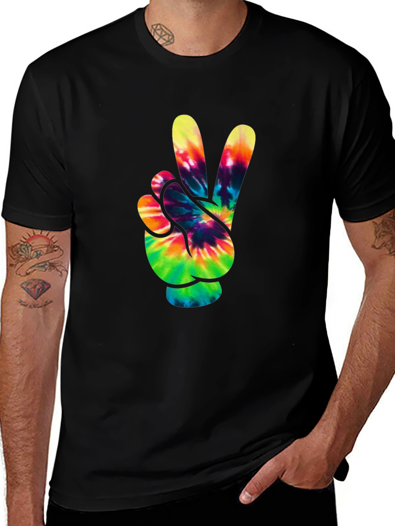 Variant 17 of Tie-Dye Peace Sign Black T-Shirt