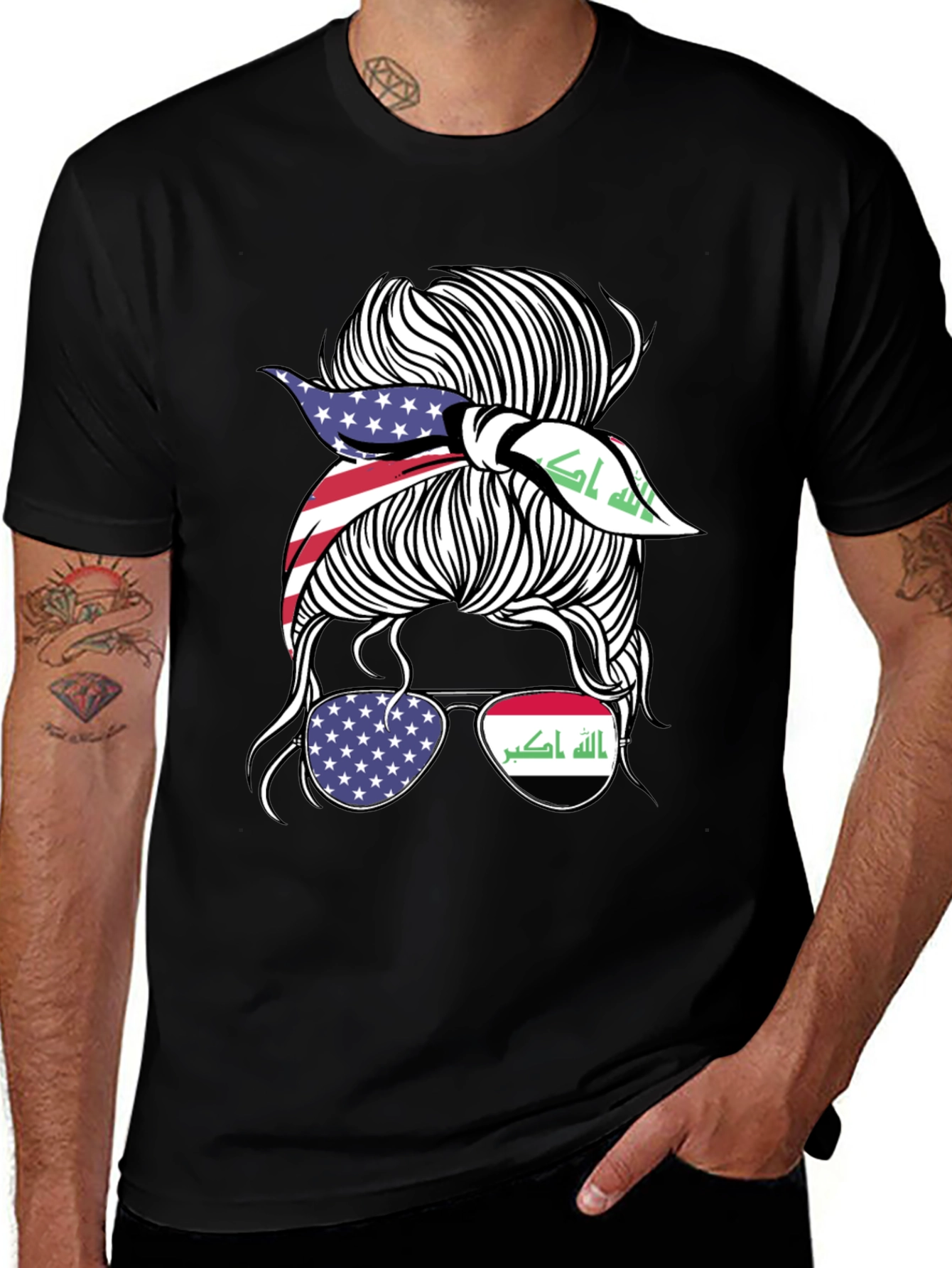 Variant 22 of USA Iraq Messy Bun T-Shirt