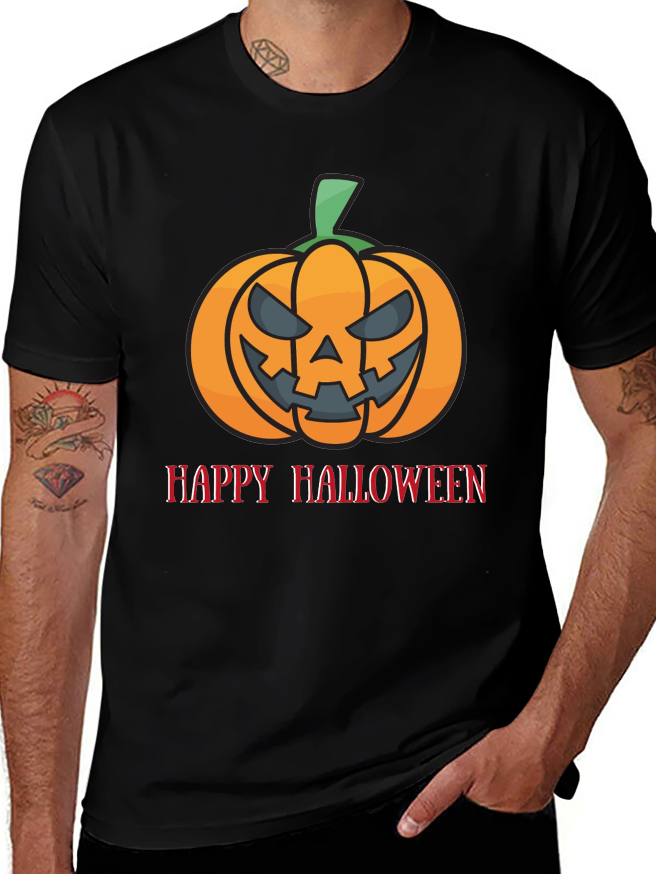 Variant 15 of Halloween Pumpkin Graphic Tee - Black
