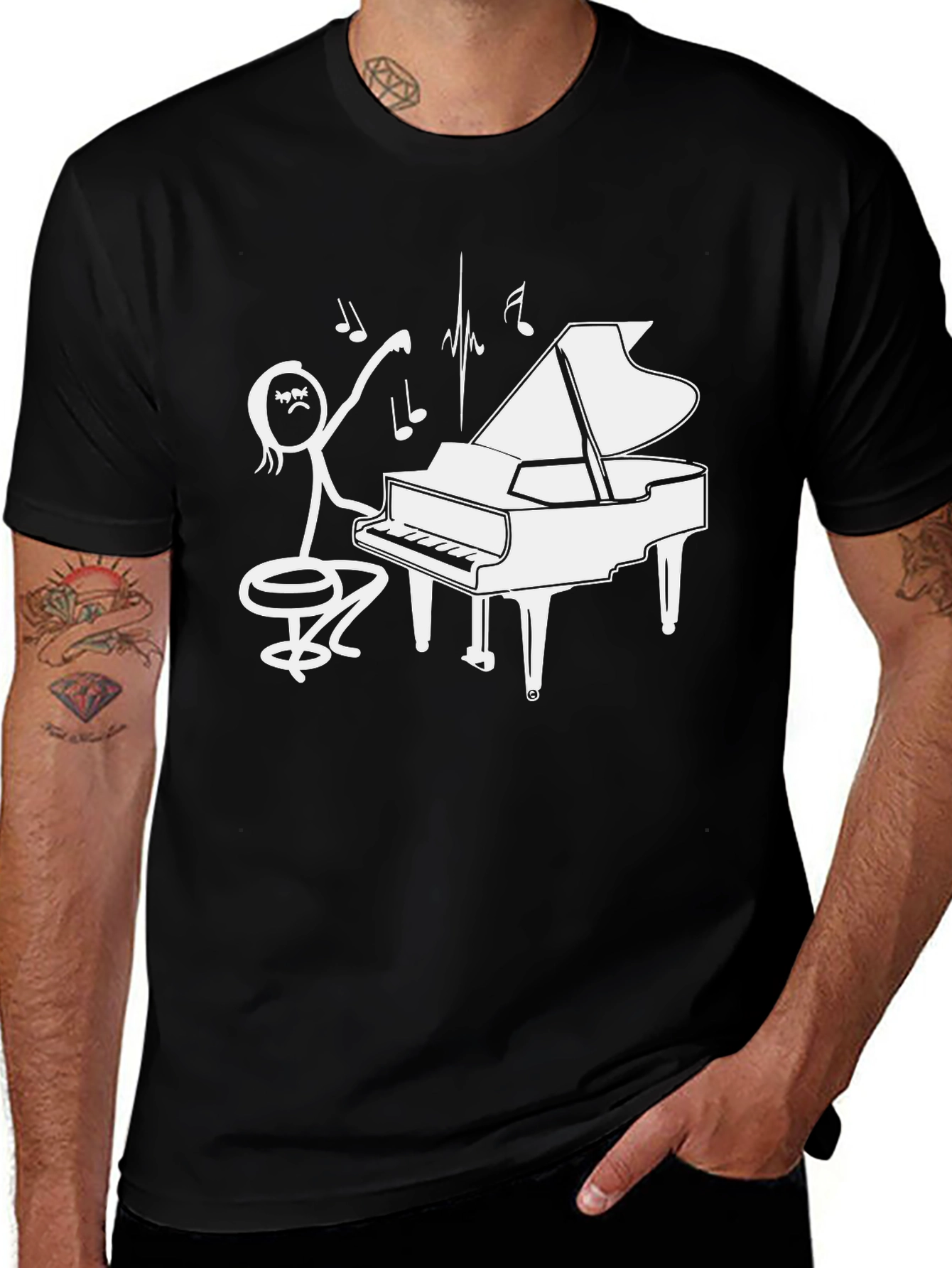Variant 14 of Piano Player Stick Figure Graphic T-Shirt