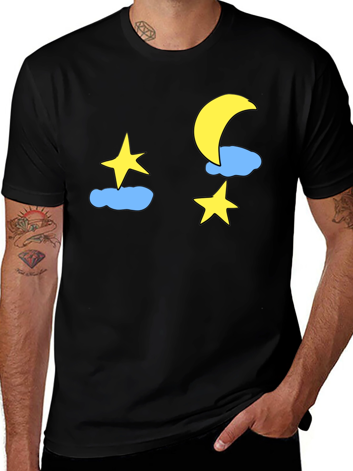 Variant 15 of Night Sky Tee: Moon, Stars & Clouds Graphic T-Shirt