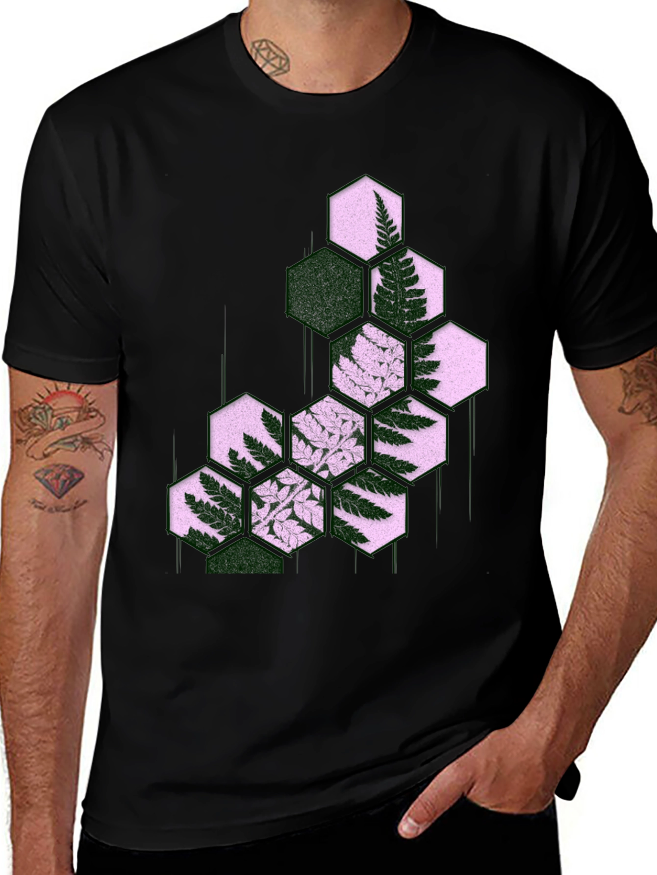 Variant 20 of Geometric Fern Print Tee - Modern Botanical Design