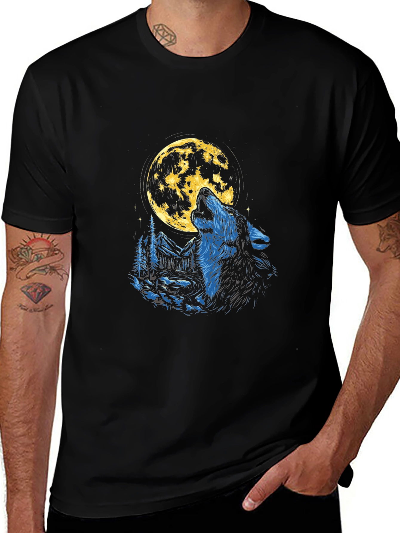 Variant 21 of Wolf Moon Graphic Tee - Black T-Shirt