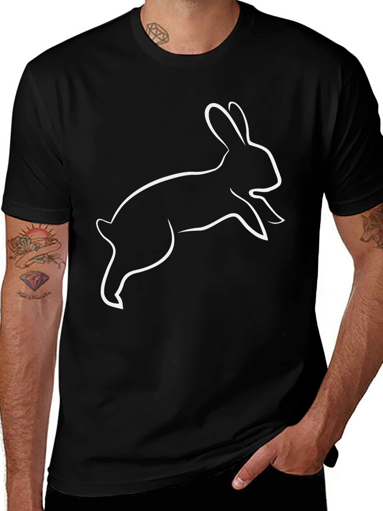 Variant 9 of Rabbit Outline Graphic Tee - Men's Black T-Shirt