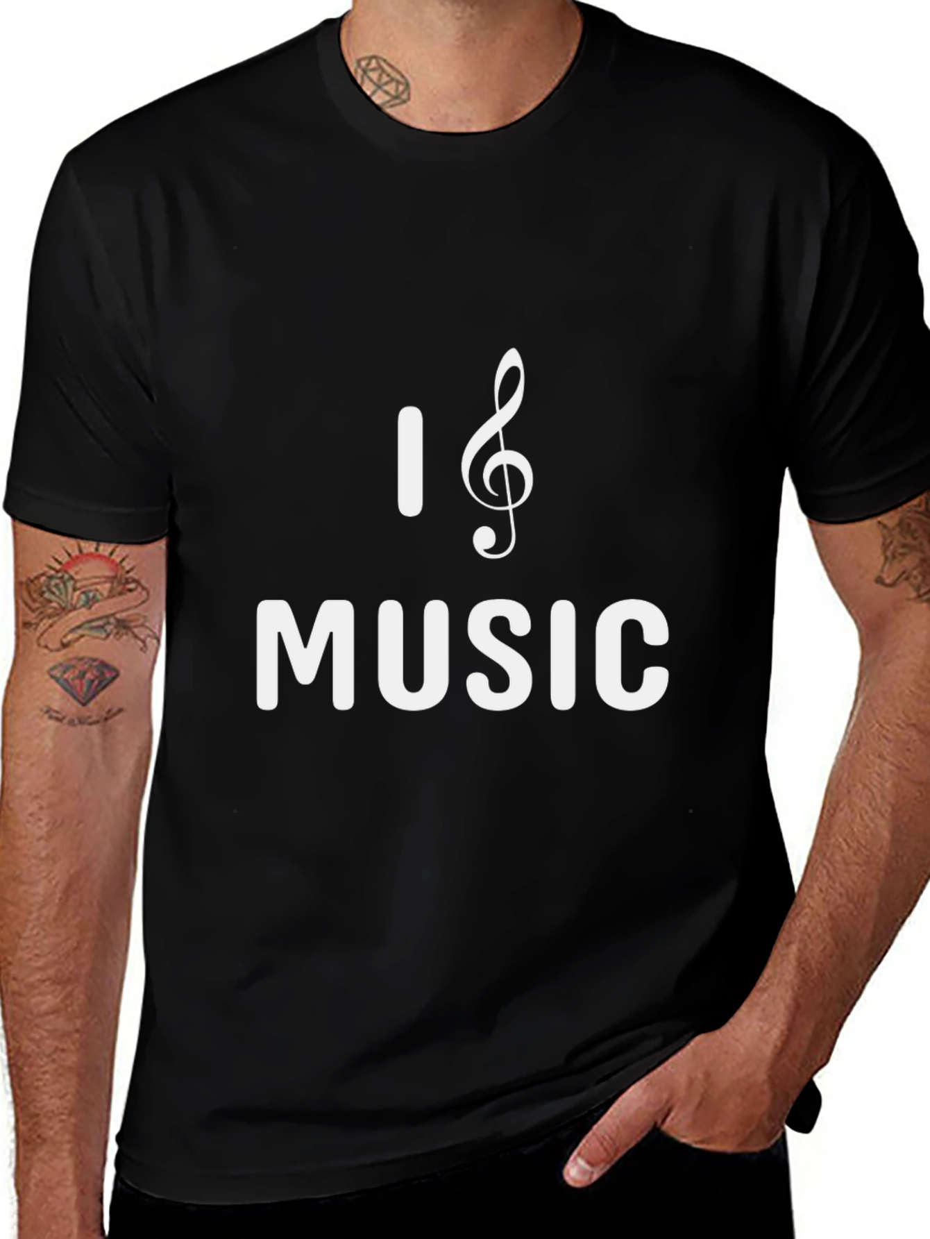 Variant 25 of I Love Music Black T-Shirt - Stylish Treble Clef Design