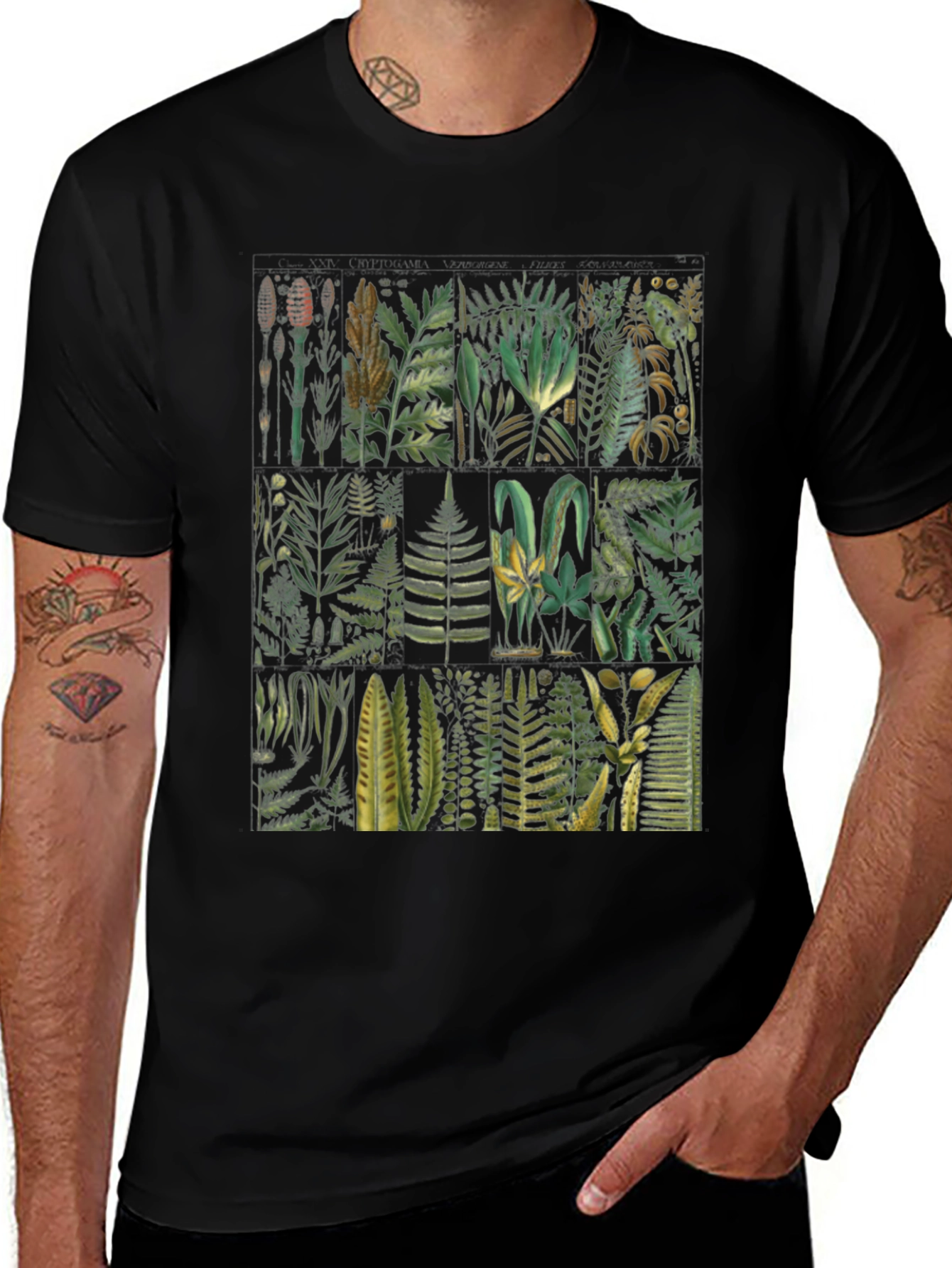 Variant 10 of Botanical Fern Print Black T-Shirt