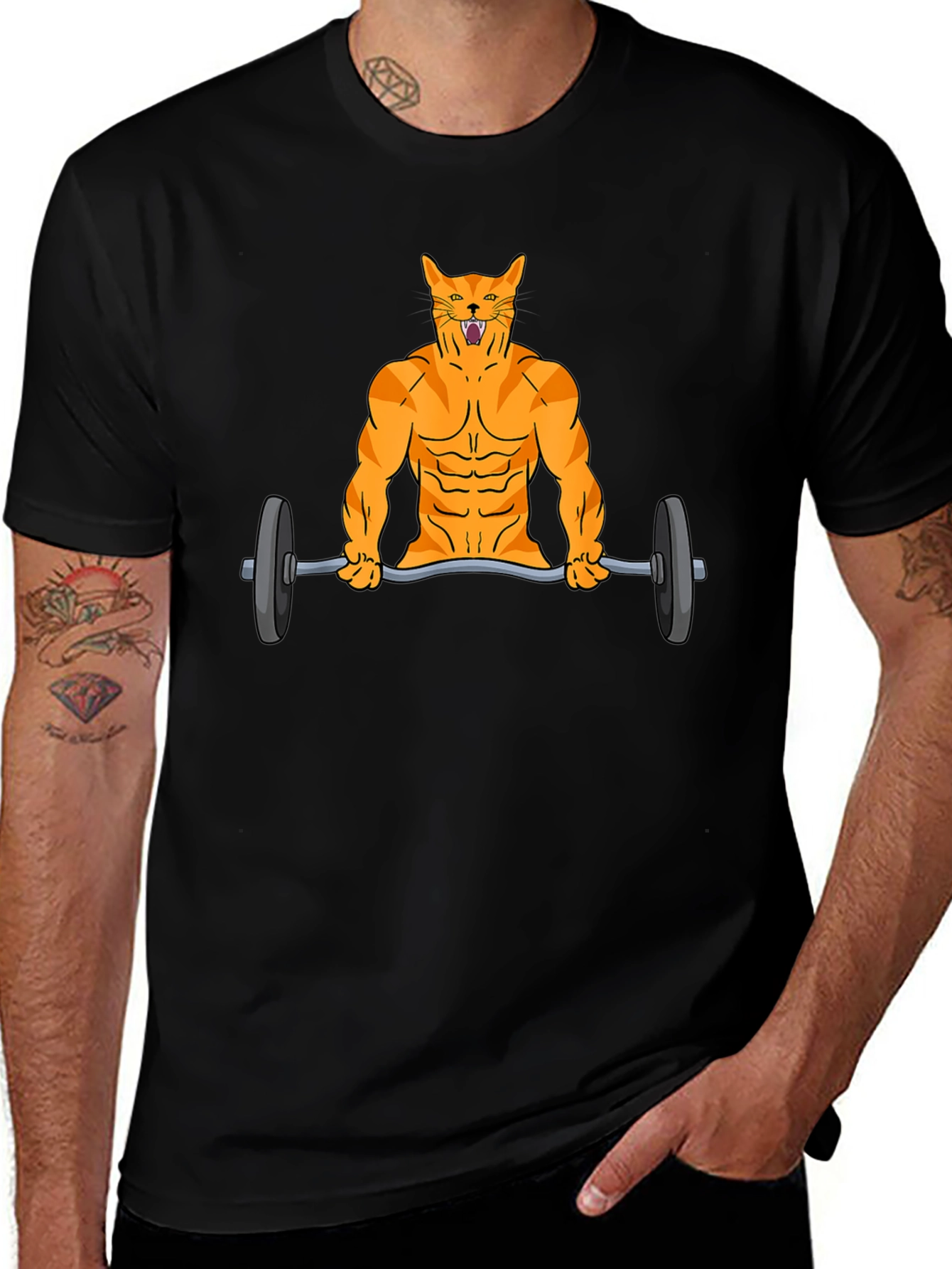 Variant 22 of Muscle Cat Lifting Weights Graphic Tee