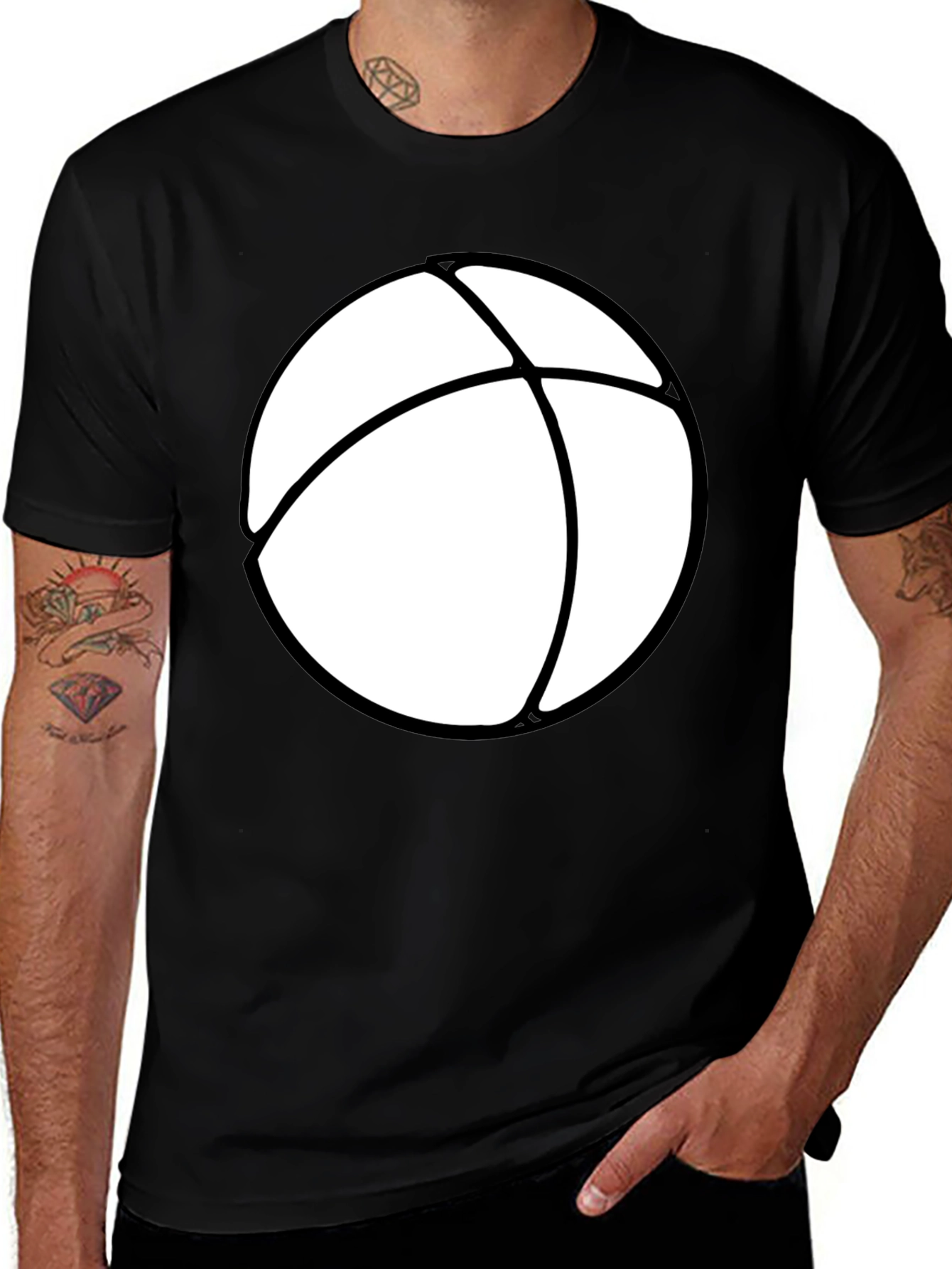 Variant 27 of Men's Black T-Shirt with White Beach Ball Design