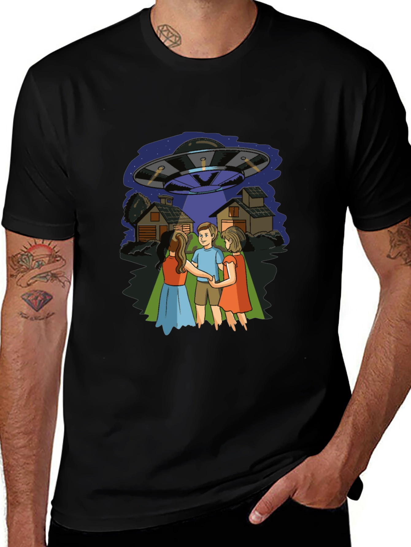 UFO Abduction Graphic Tee - Novelty Print