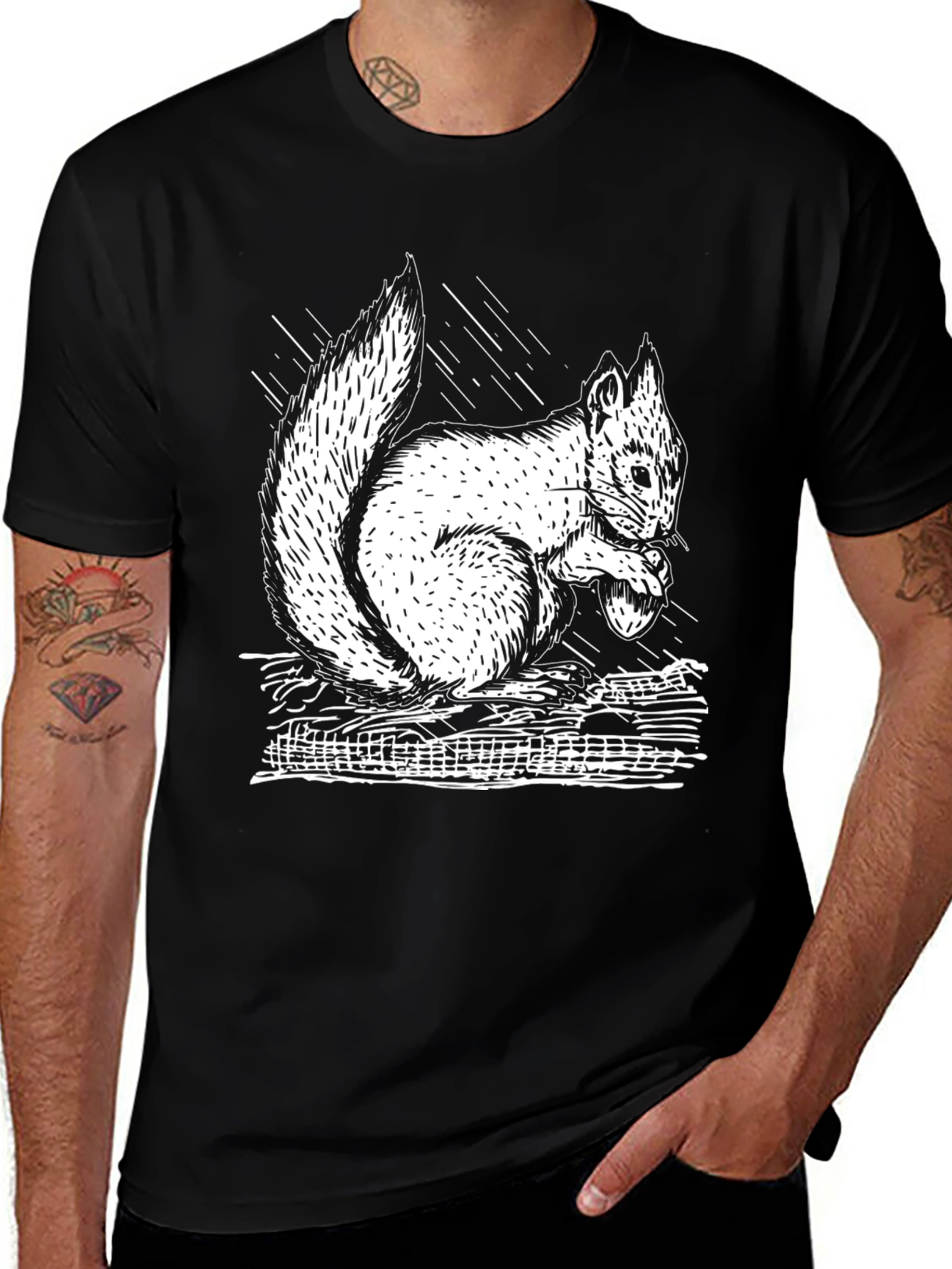 Variant 16 of Squirrel Graphic Tee - Black Cotton T-Shirt