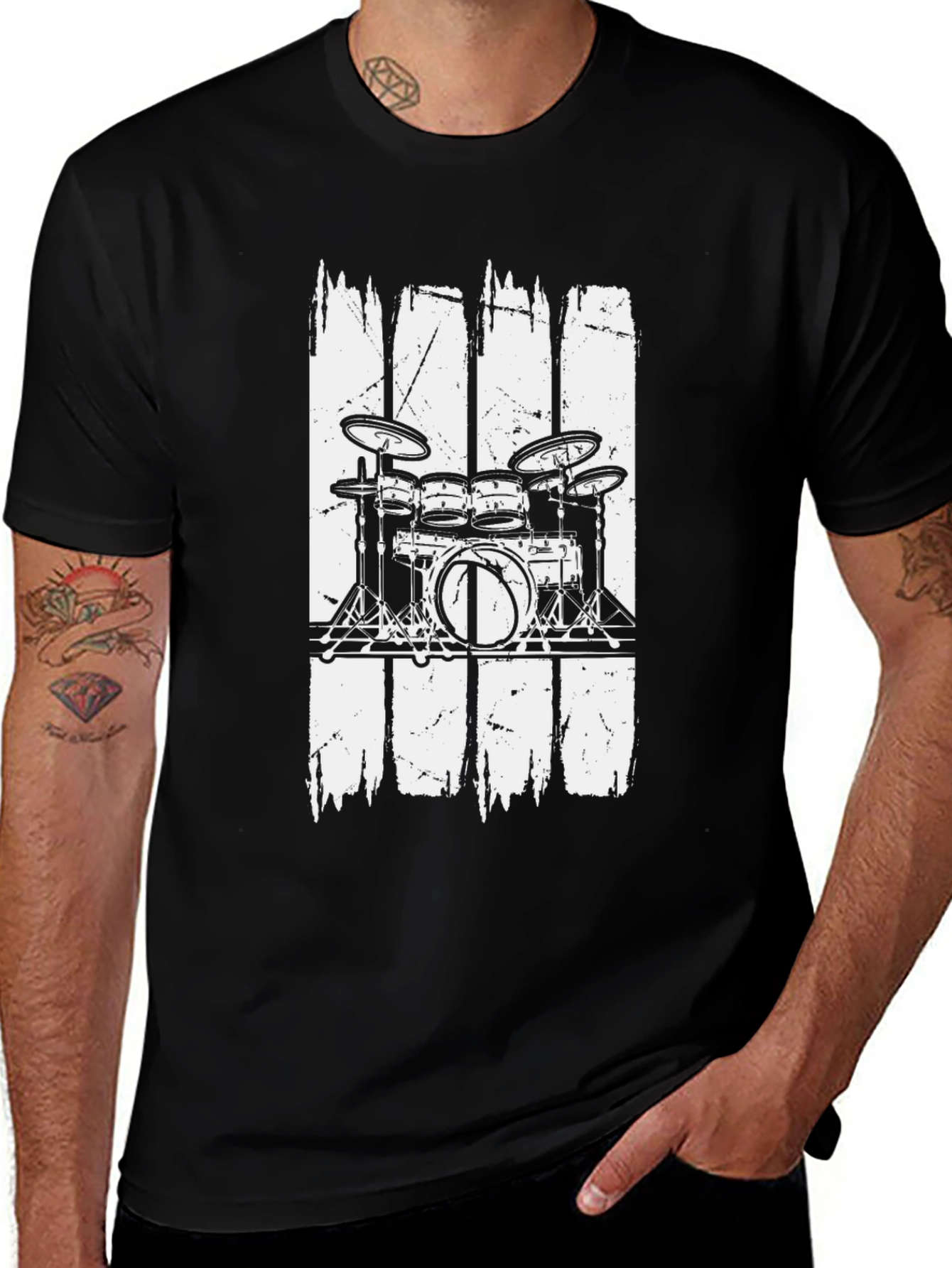 Variant 16 of Drum Set Graphic T-Shirt, Black Cotton Blend