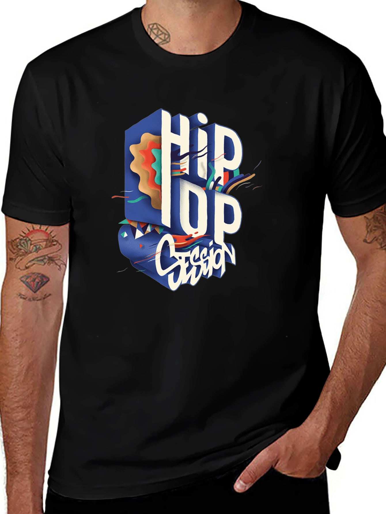 Variant 26 of Hip Hop Session Graphic T-Shirt - Trendy Crew Neck Tee