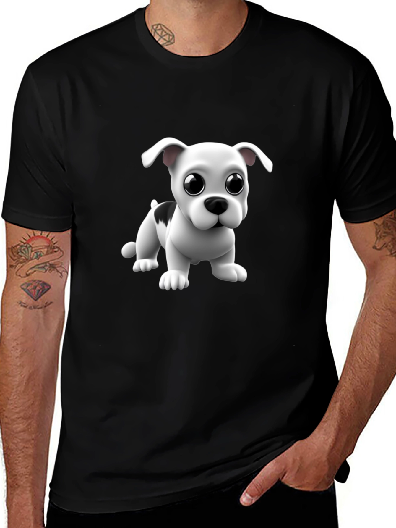 Variant 7 of Cute Puppy Graphic Black T-Shirt