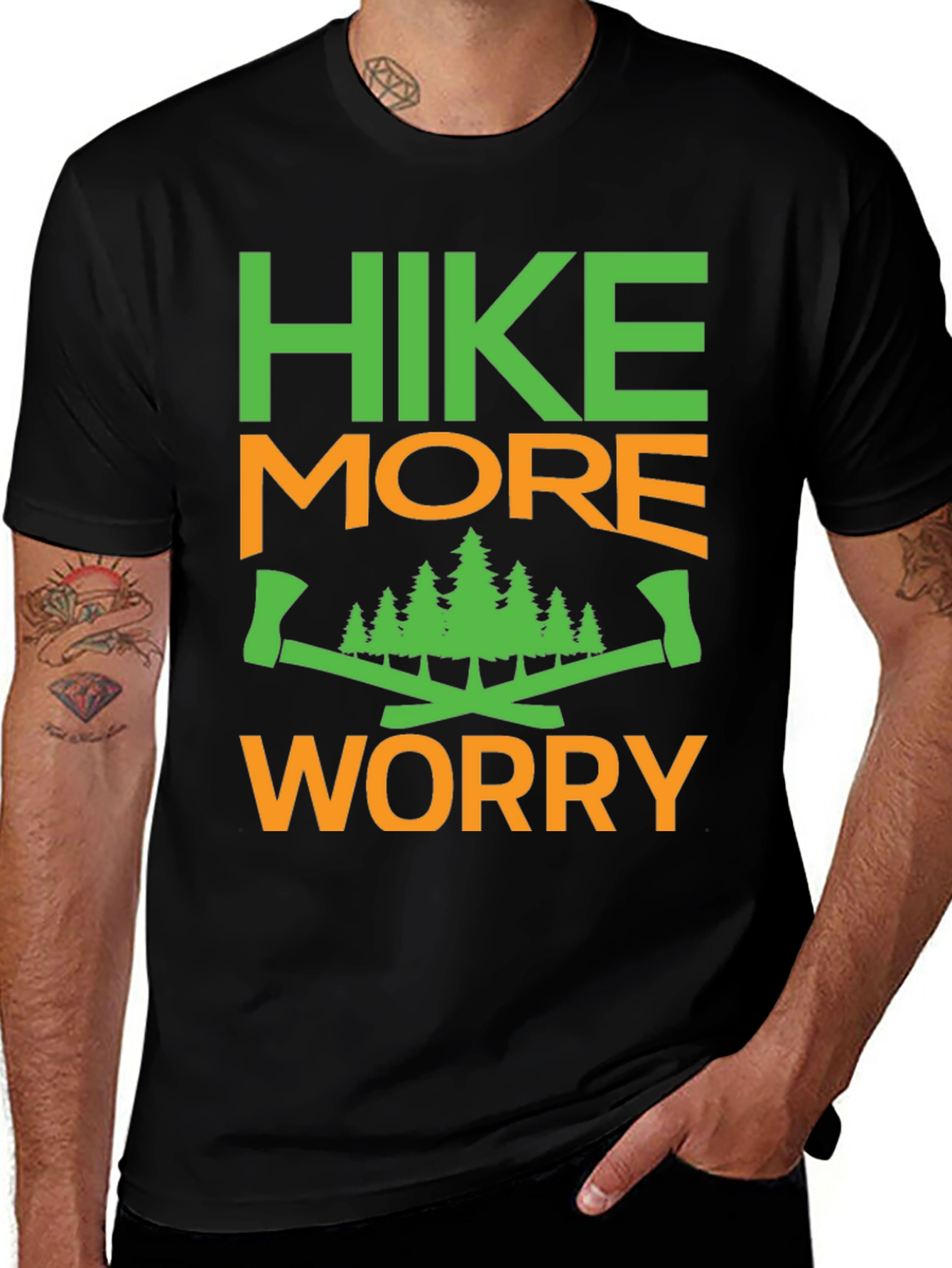 Variant 12 of Hike More Worry Less Graphic Tee - Outdoor Adventure