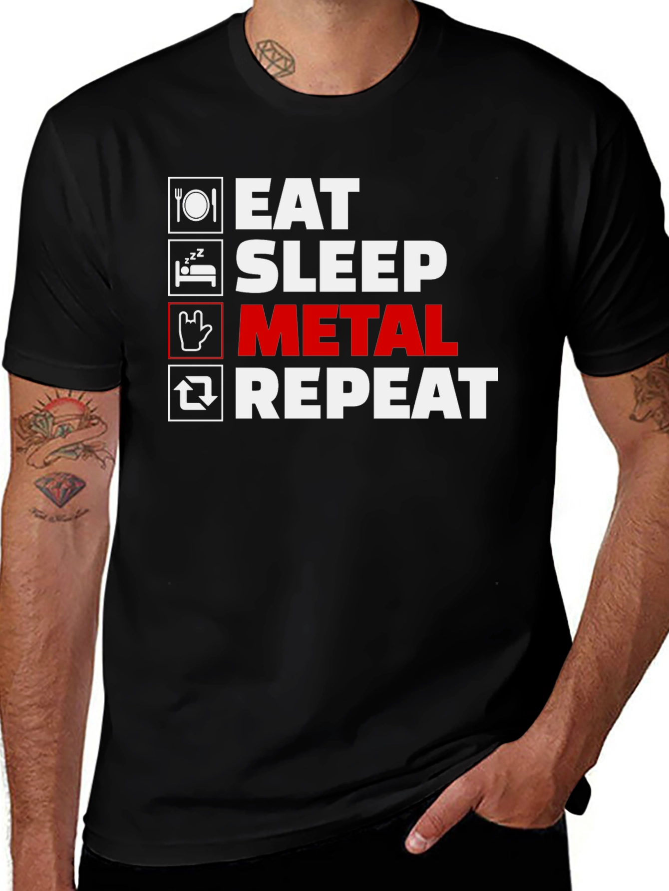 Variant 6 of Eat Sleep Metal Repeat Black T-Shirt