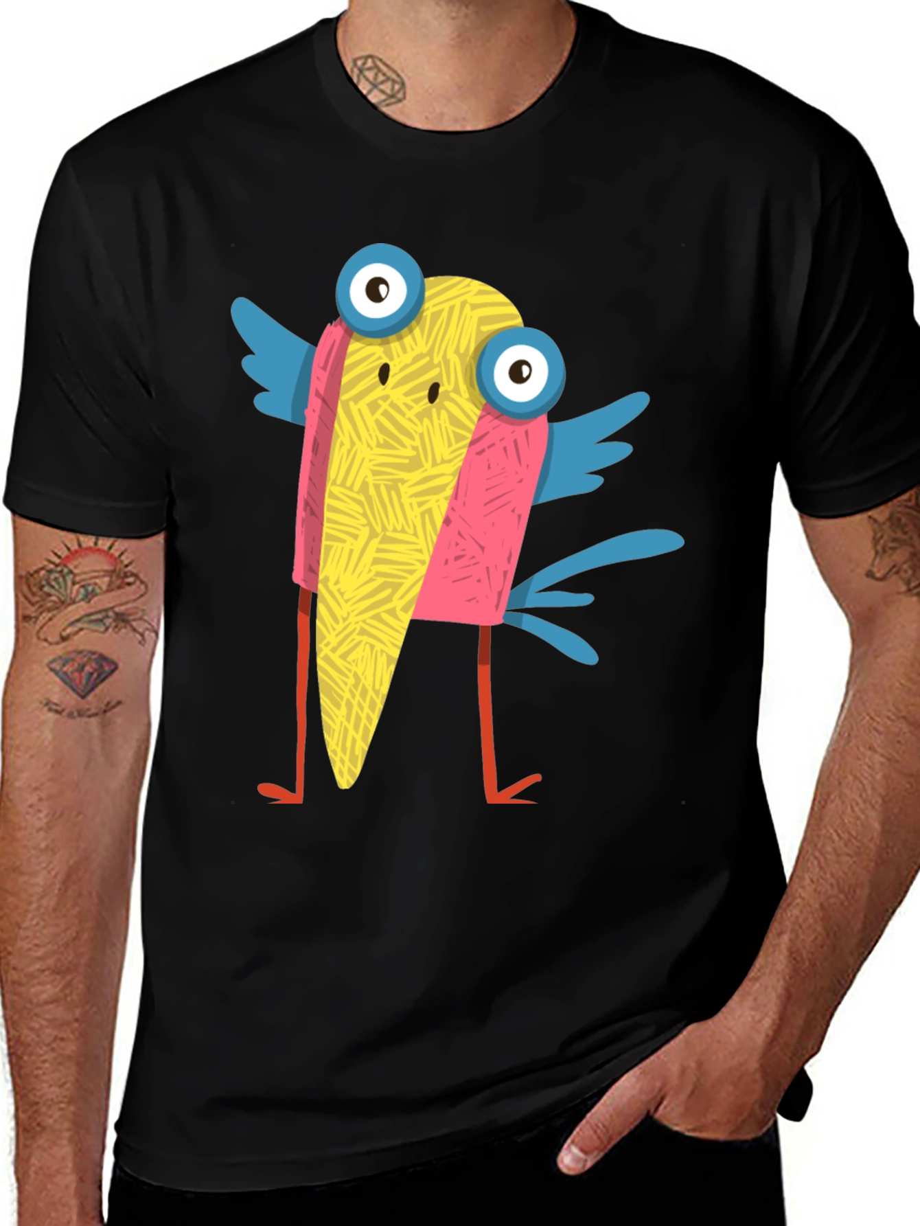 Variant 15 of Cartoon Bird Graphic Tee - Casual Black T-Shirt