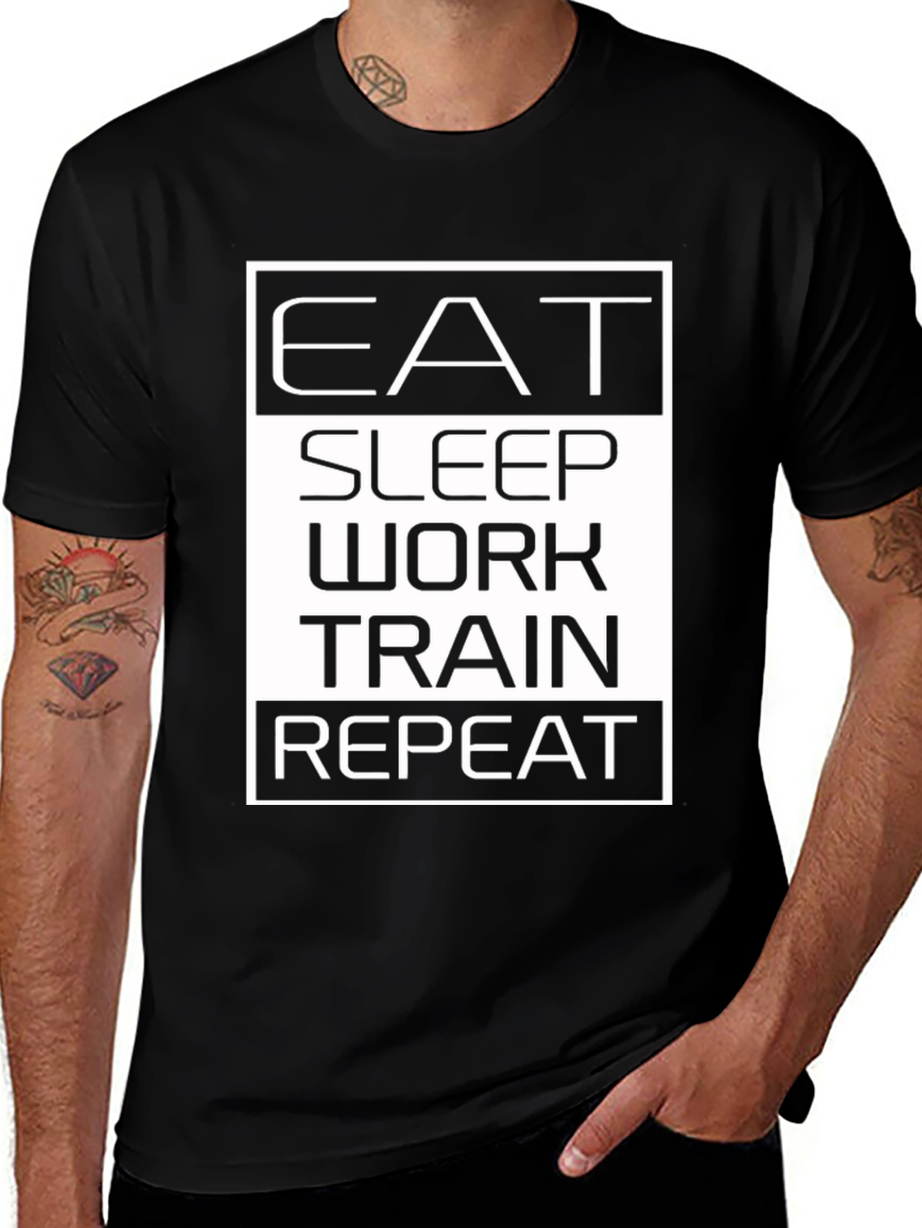 Eat Sleep Work Train Repeat Graphic Tee
