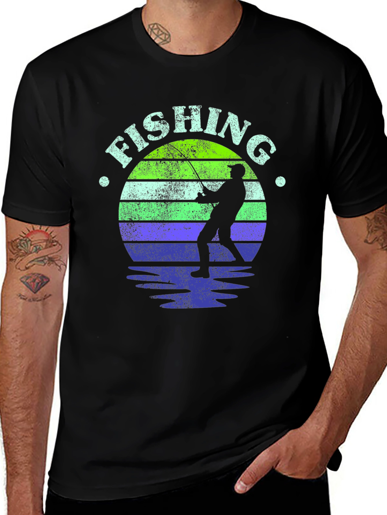 Variant 26 of Retro Fishing Graphic Tee - Black