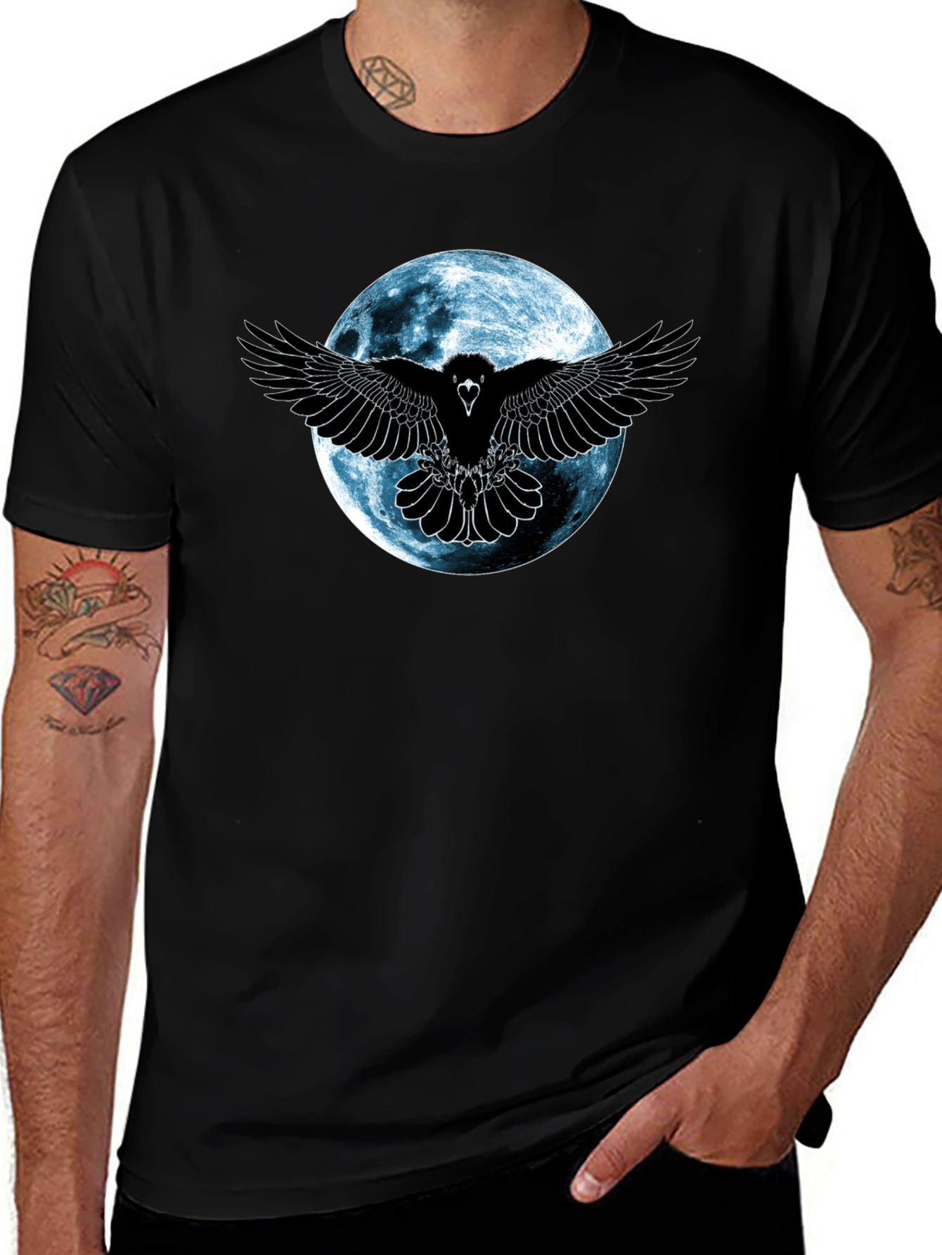 Raven Moon Graphic Tee - Gothic Style Shirt