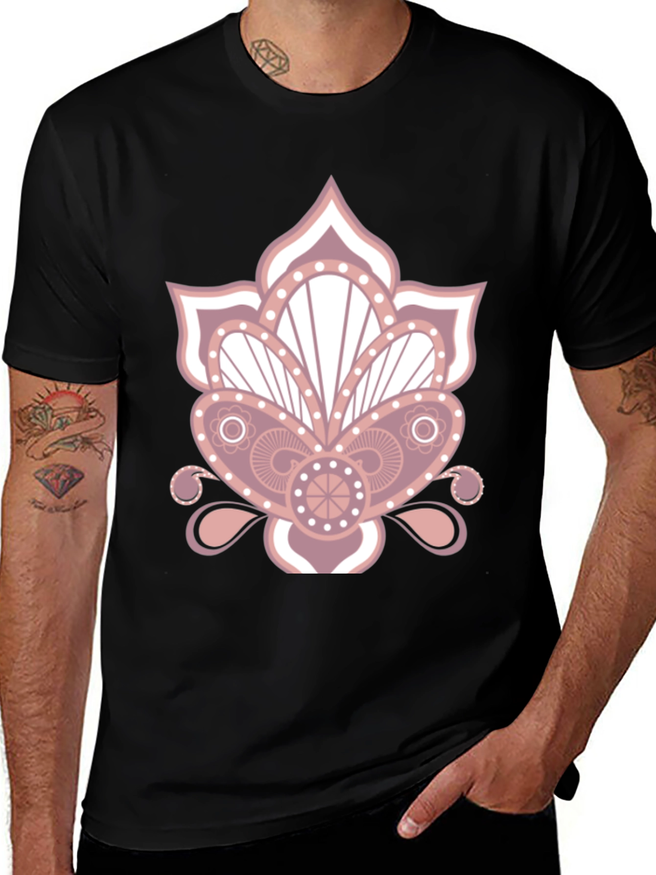 Variant 6 of Floral Mandala Graphic Print Black T-Shirt