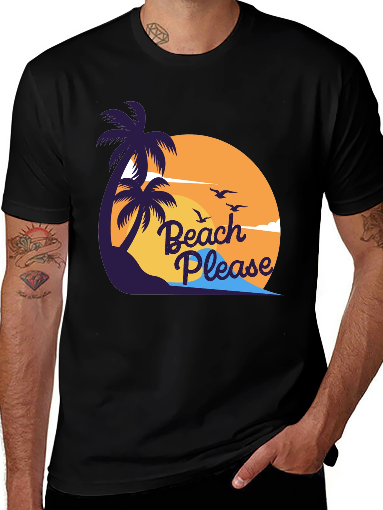 Variant 7 of Beach Please Graphic Tee - Tropical Vacation T-Shirt
