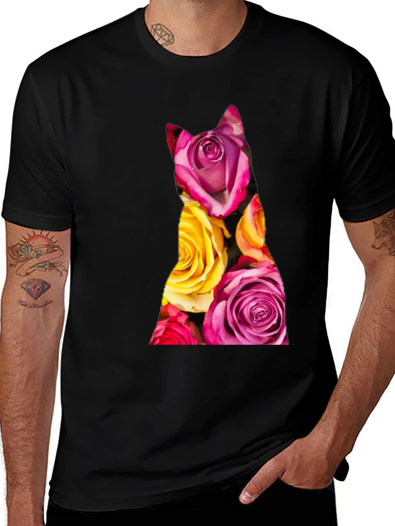 Variant 5 of Floral Cat Silhouette T-Shirt - Unique Design