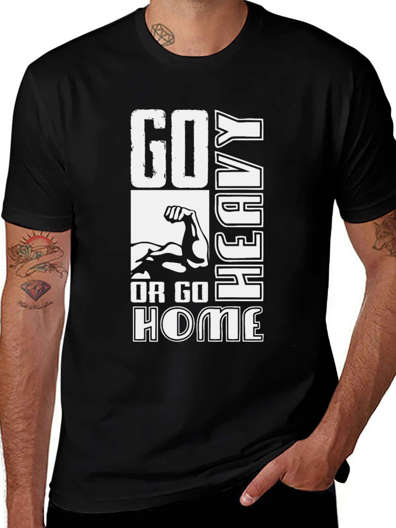 Go Heavy or Go Home Black Graphic T-Shirt