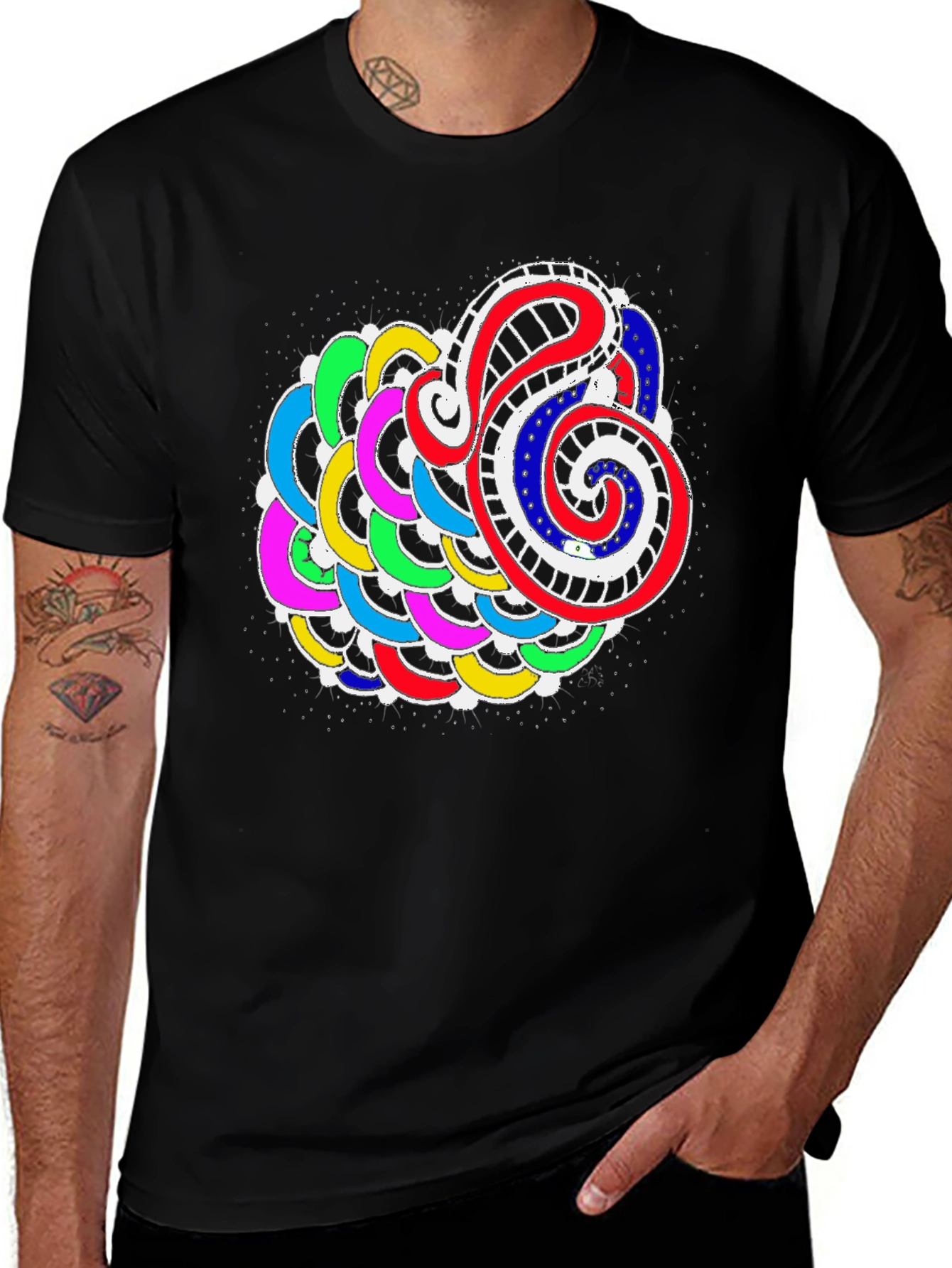 Variant 26 of Abstract Colorful Graphic Print Black Tee