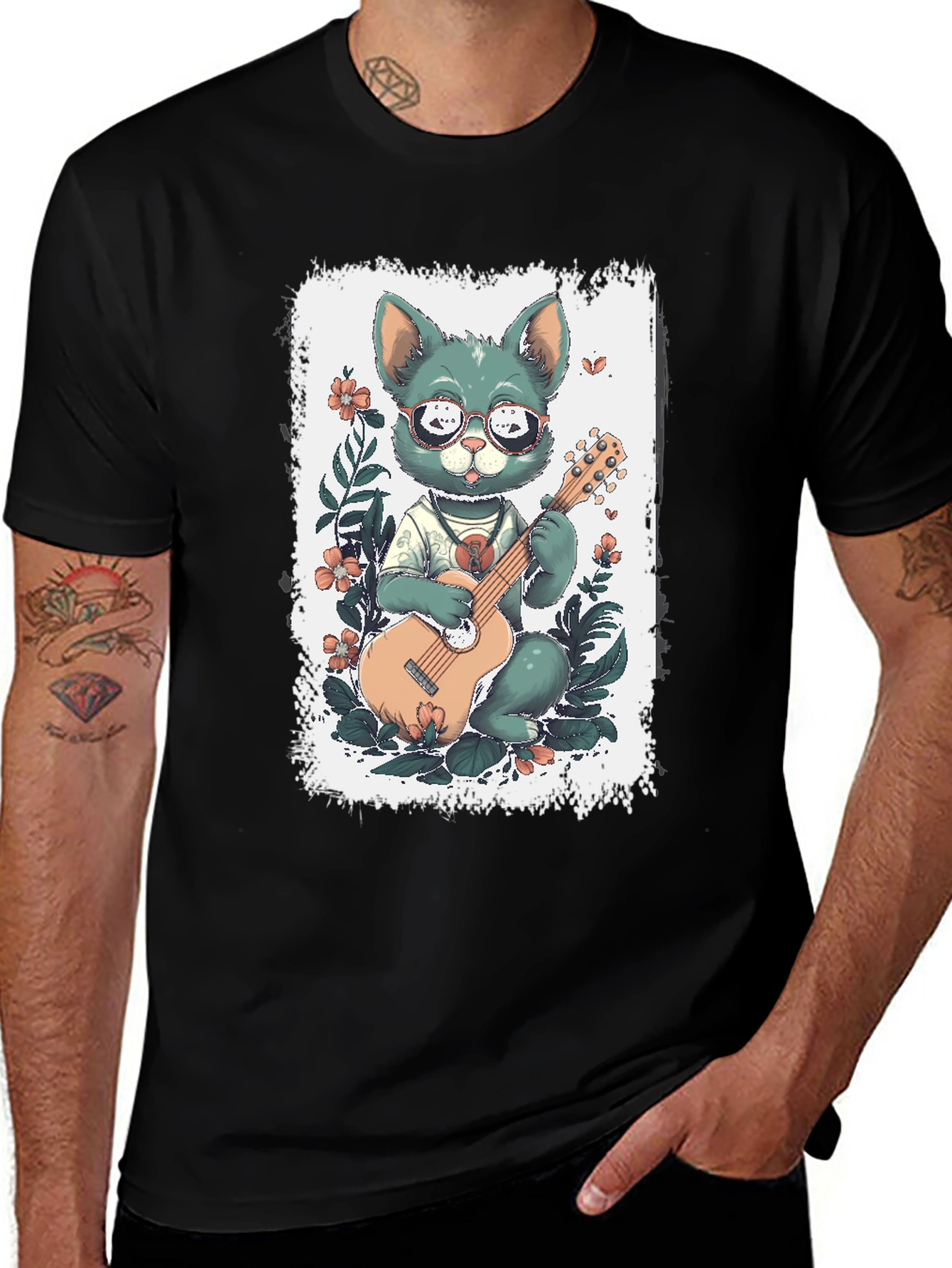 Variant 5 of Cool Cat Guitarist Graphic Tee