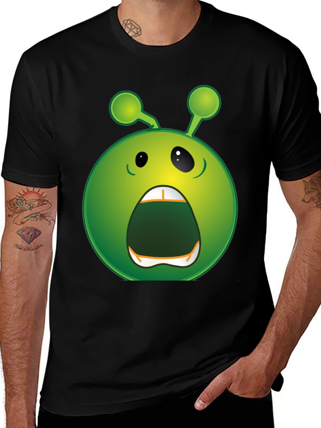 Variant 20 of Funny Alien Emoji Graphic Black T-Shirt