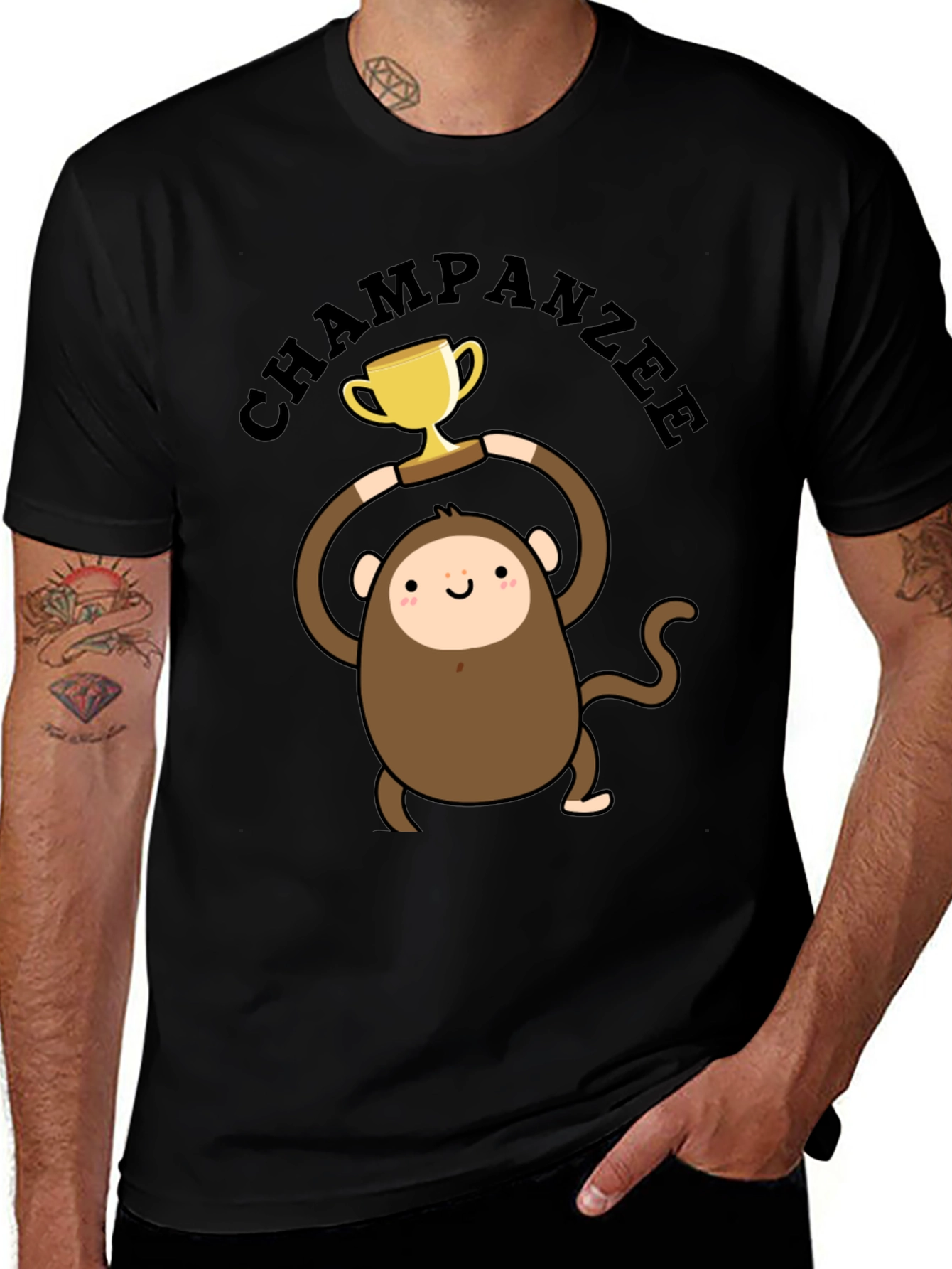 Variant 21 of Chimpanzee Champion Graphic Tee - Black Cotton T-Shirt