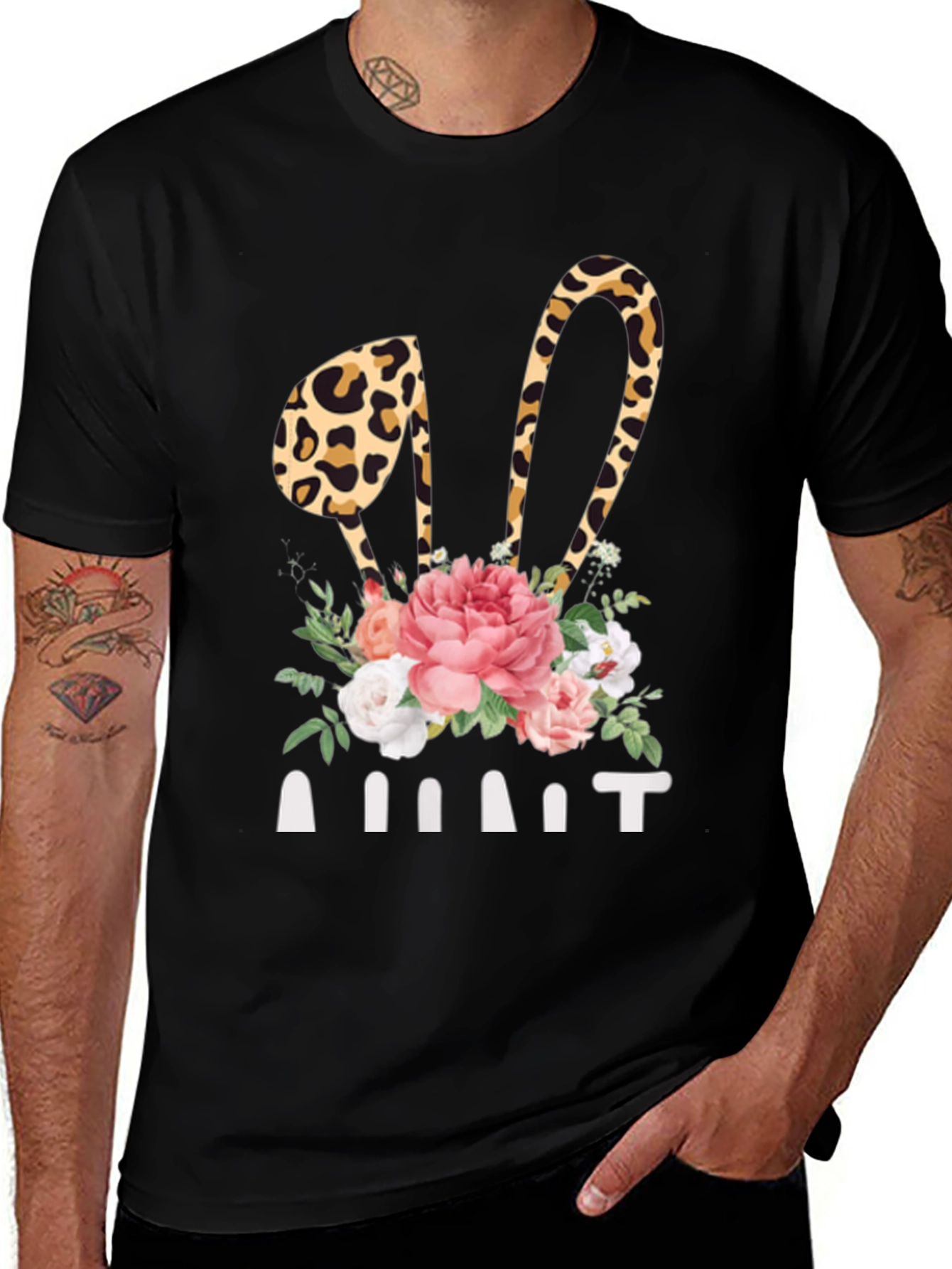 Variant 7 of Aunt Floral Easter Bunny Leopard Print T-Shirt