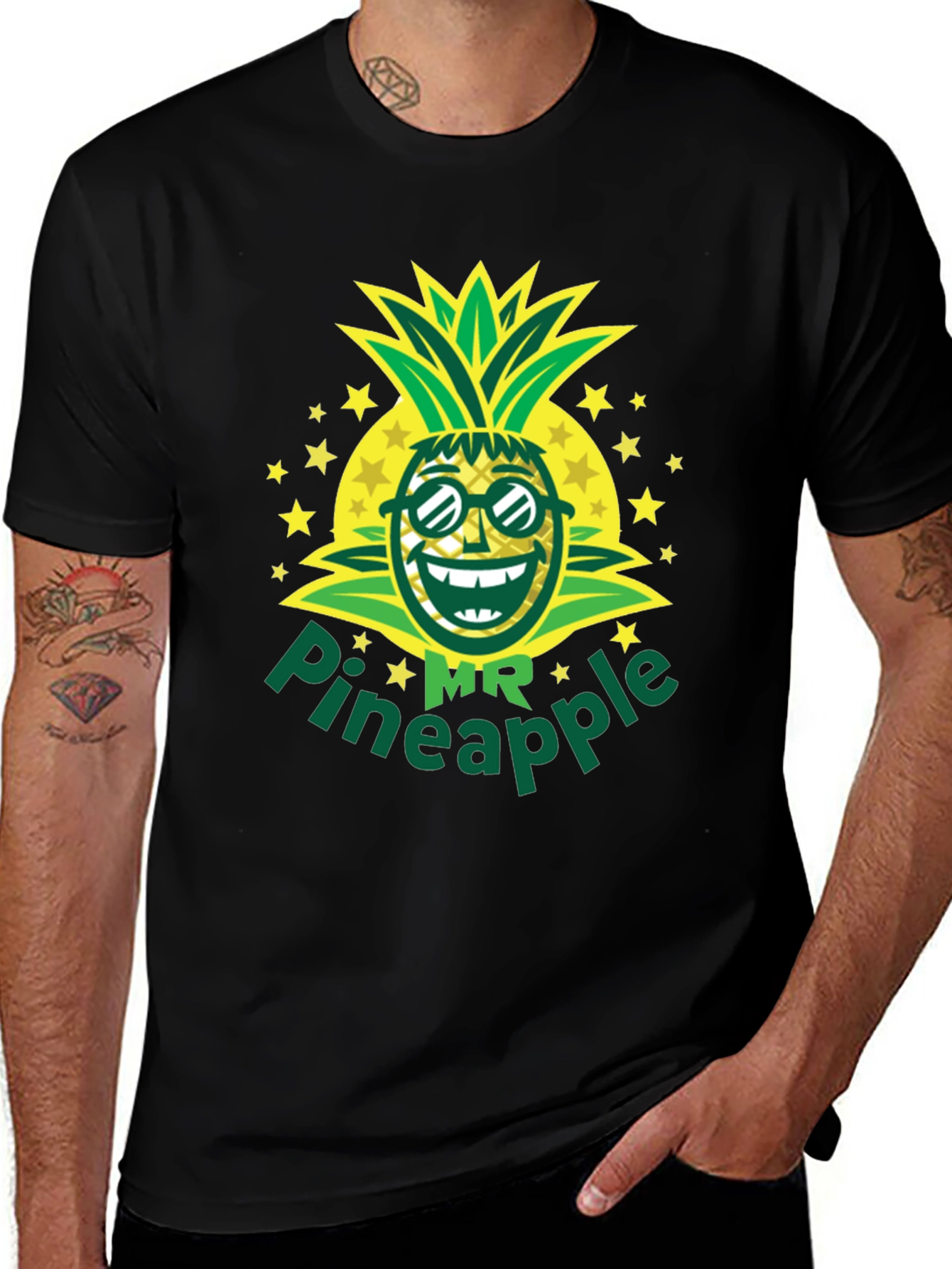 Variant 25 of Mr. Pineapple Graphic Tee - Black Cotton T-Shirt