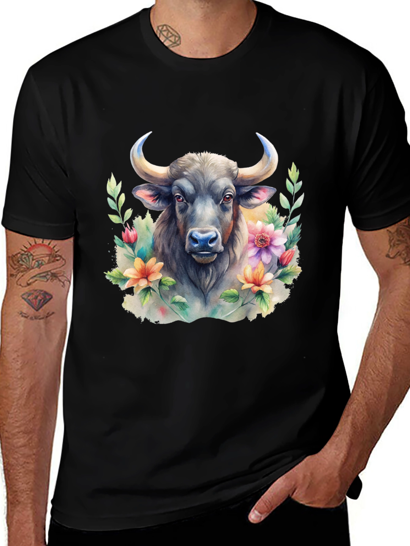 Variant 18 of Bull & Floral Graphic Print T-Shirt