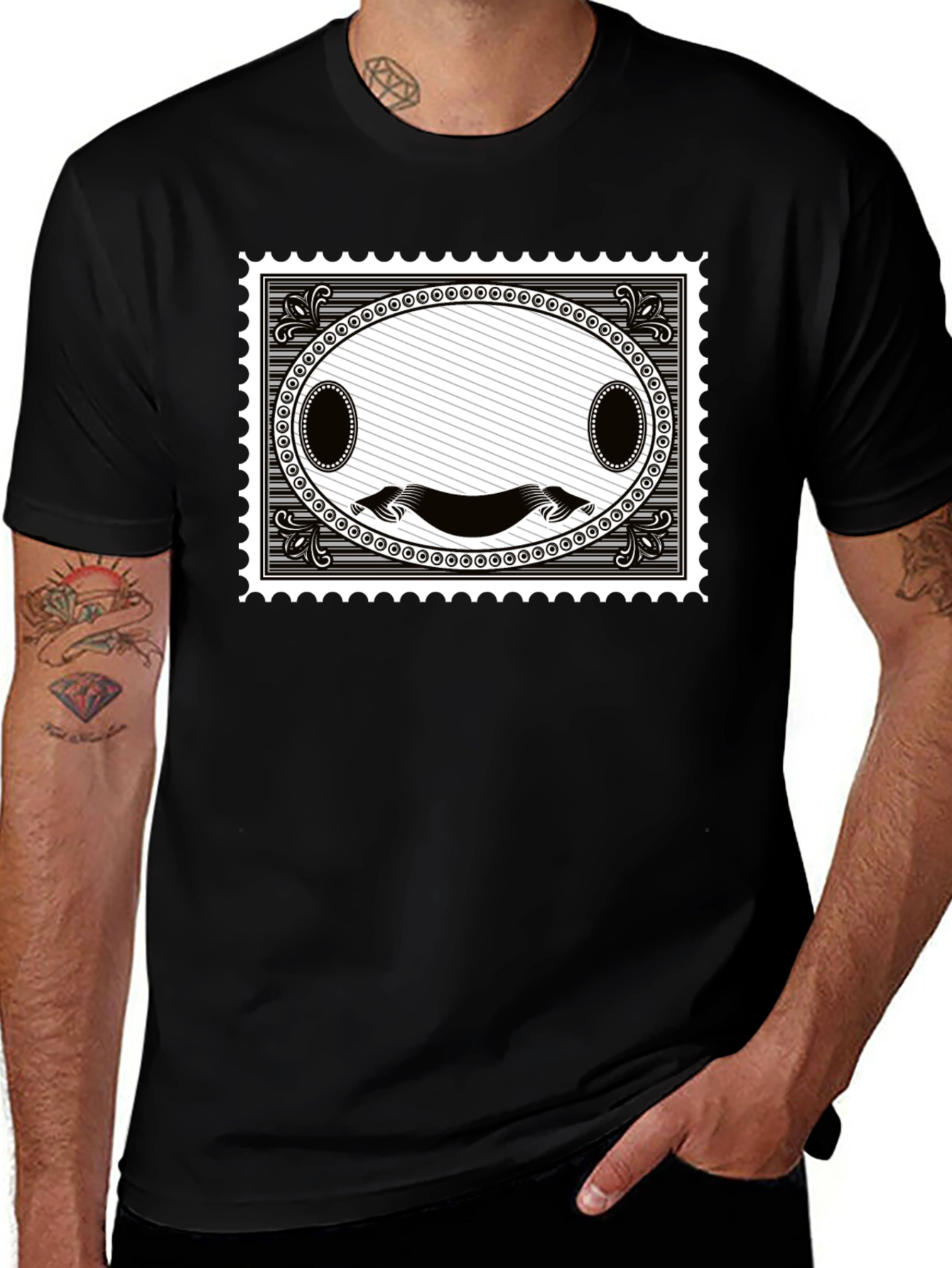 Quirky Stamp Design Black T-Shirt
