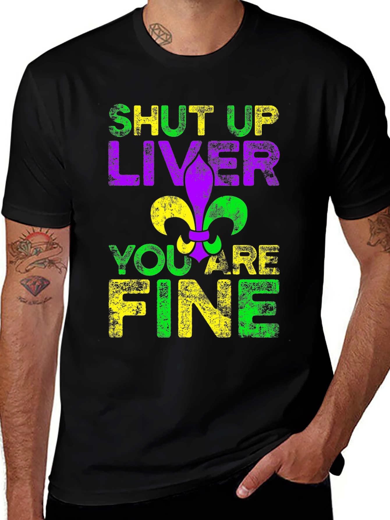 Variant 10 of Funny Shut Up Liver T-Shirt, Mardi Gras Fleur de Lis Graphic Tee